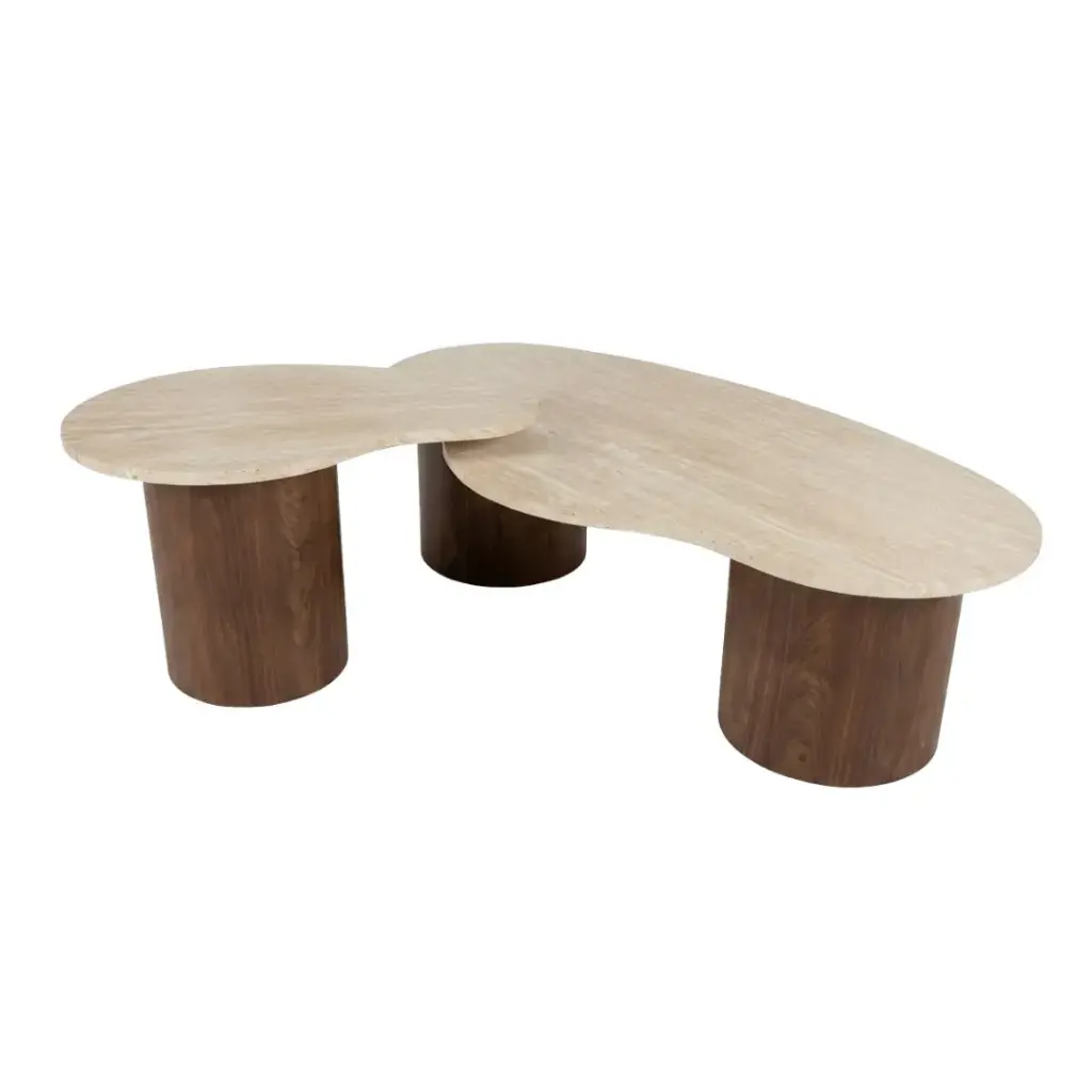 Duo de Tables basses Marlon en bois revêtement beige naturel 