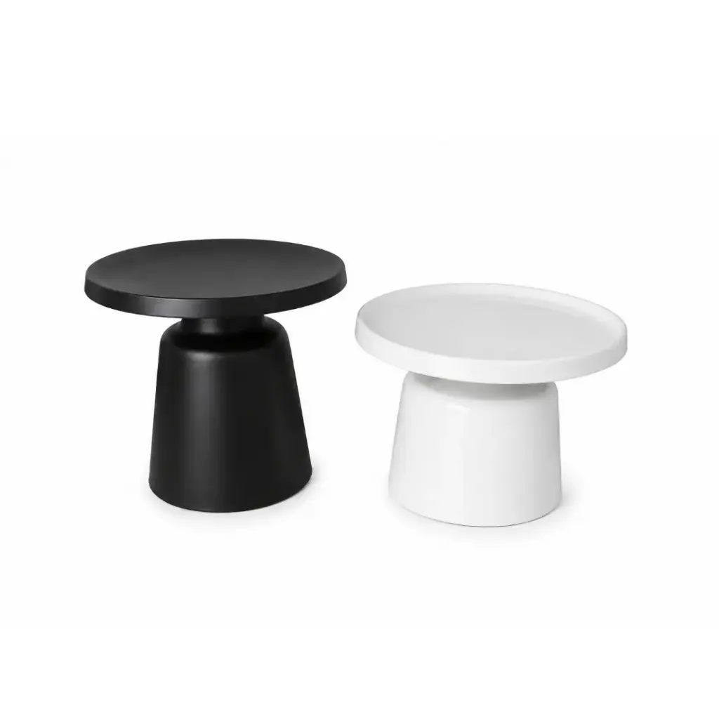 Duo de tables basses rondes Tavolini blanc cassé et noir mat 