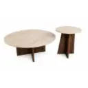 Duo de tables basses rondes Cadan en bois papier 3D et pieds marron 