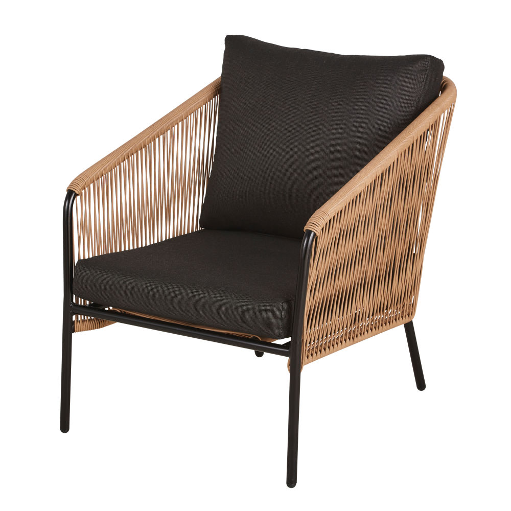 Fauteuil de jardin Arun en résine recyclée beige et acier noir