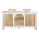 Meuble 2 vasques Sartene en bois de manguier beige et blanc crème