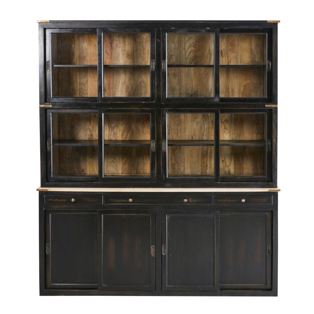 Vaisselier Indies 12 portes 3 tiroirs en manguier massif noir L180