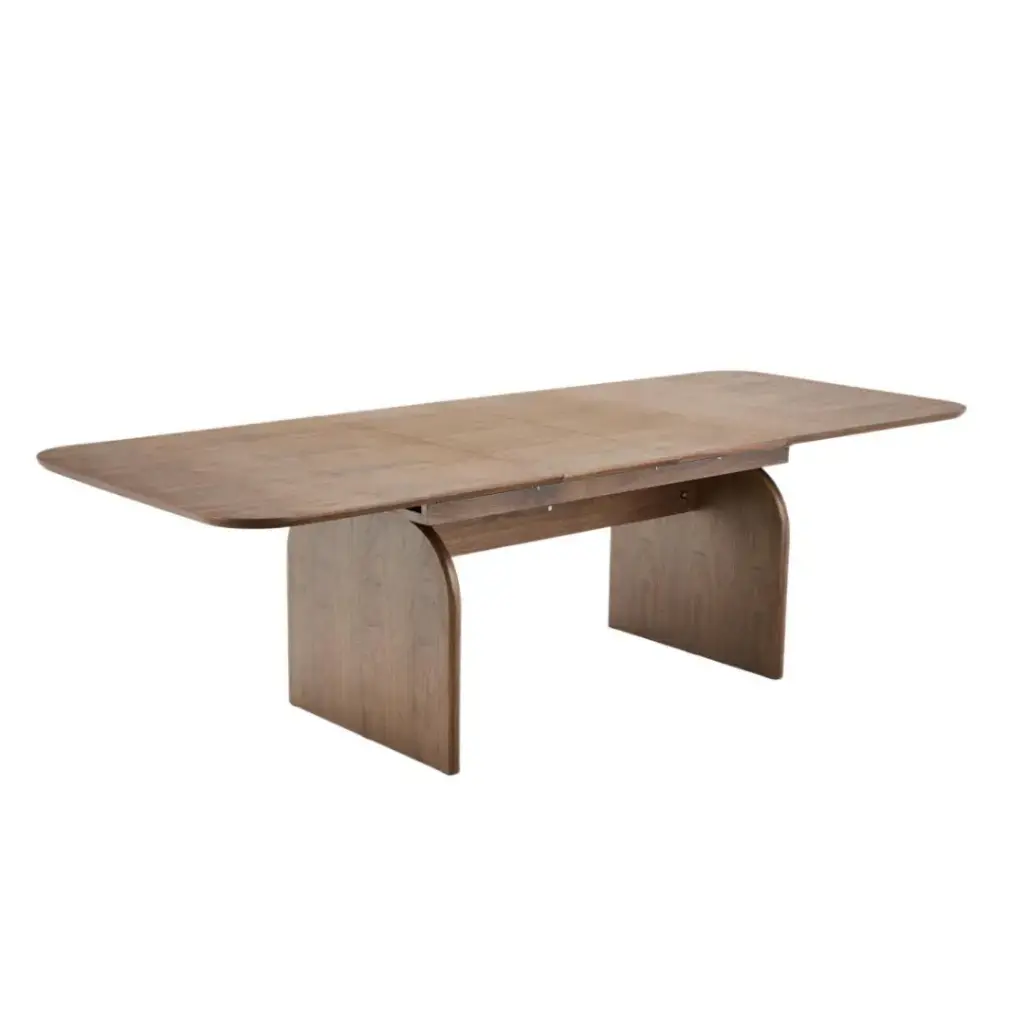 Table à manger extensible Bria avec coins arrondis en fibre de bois noyer