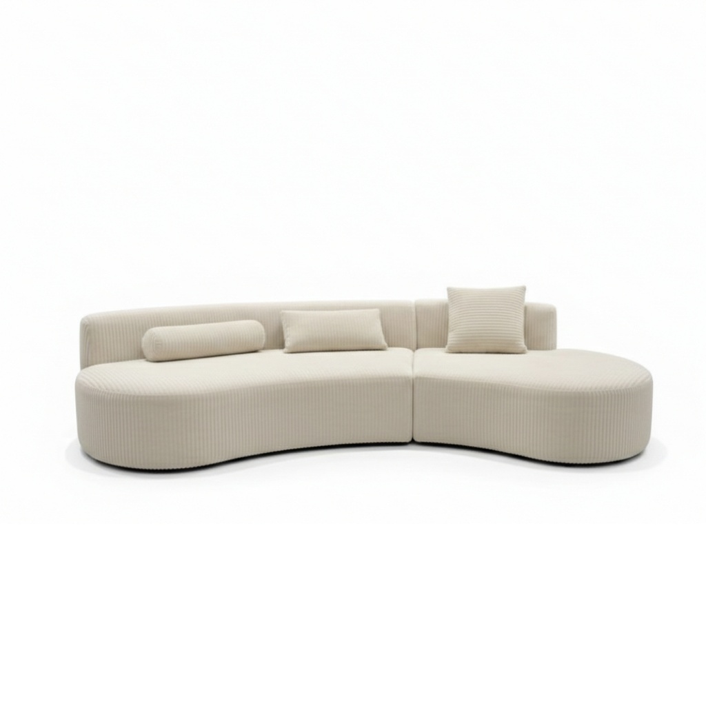 Canapé droit incurvé Lisa 4 places en tissu côtelé beige