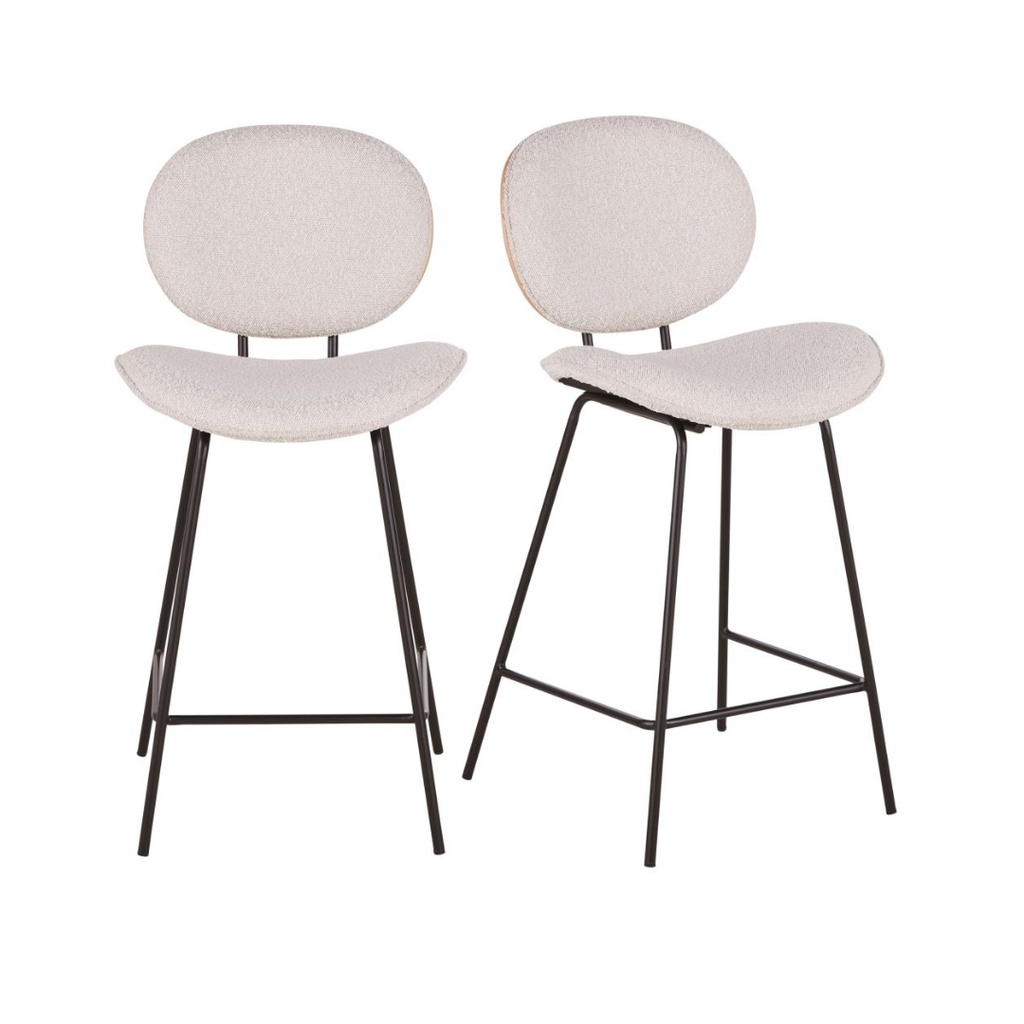 Lot de 2 Chaises Luna pour îlot central bouclettes blanches, bois de chêne et acier noir