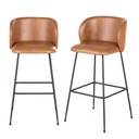 Lot de 2 Chaises hautes de bar Kate Business effet cuir camel et pieds en acier noir