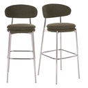 Lot de 2 Chaises hautes de bar Charlotte Business en acier chromé et bouclettes vert kaki