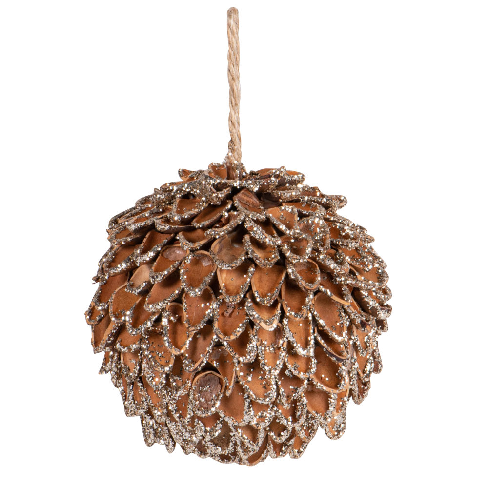 Lot de 6 Boules de Noël pomme de pin séchée marron et argentée