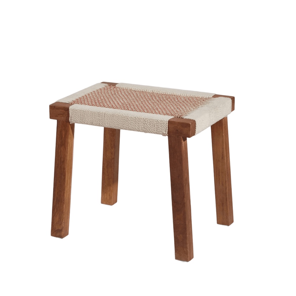 Tabouret Florence en bois de manguier et tressage en coton