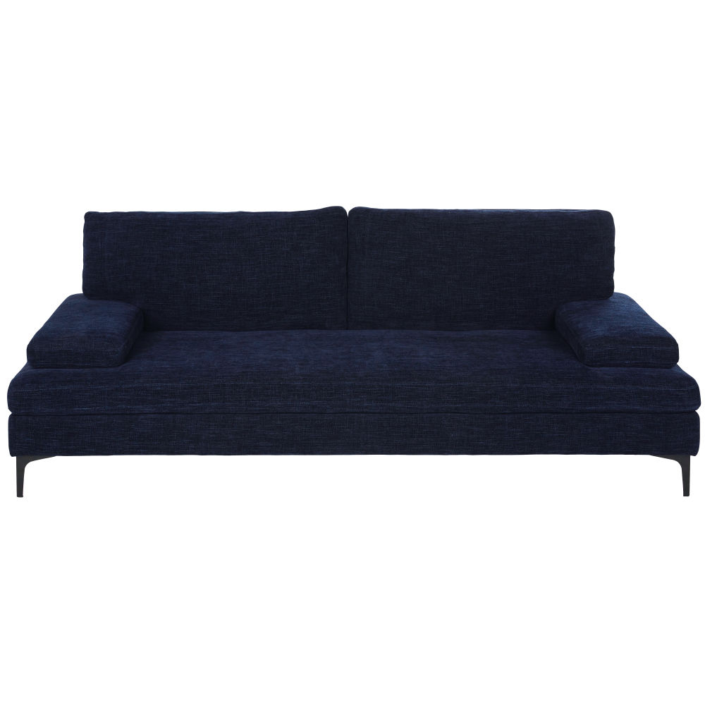 Canapé Oward 3 places dossier avance-recule en textile velouté bleu nuit