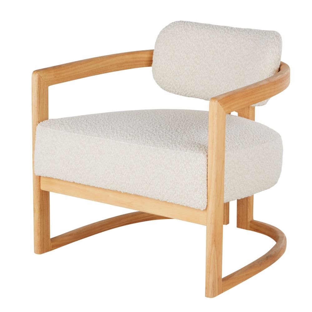 Fauteuil Tripode bouclettes écrues et bois d'hévéa