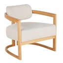 Fauteuil Tripode bouclettes écrues et bois d'hévéa