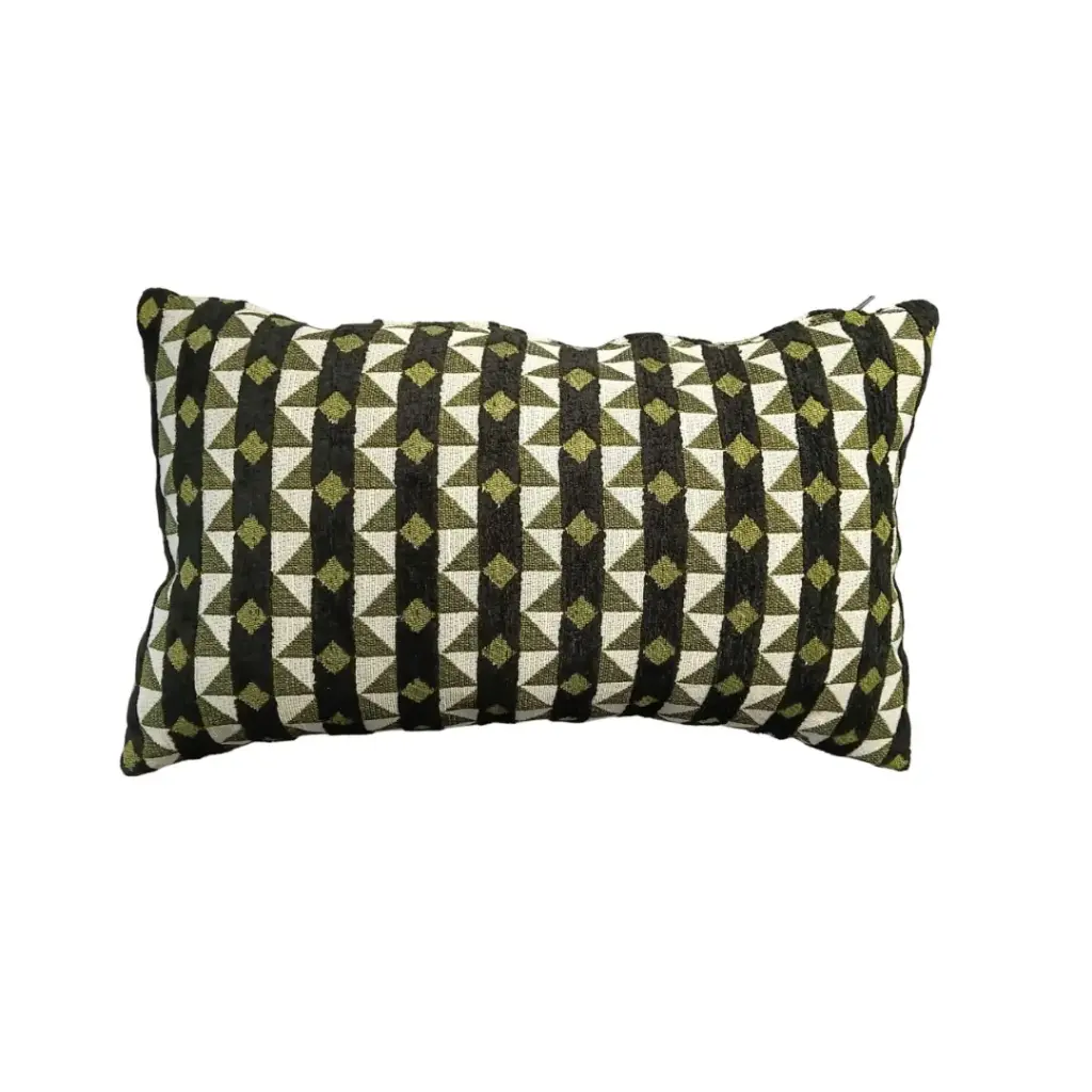 Coussin Mireille en motif géométrique noir et vert 30x50 
