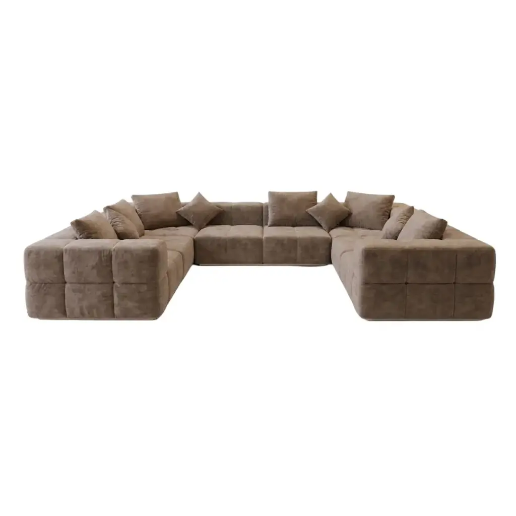 Canapé modulable Maddy 6/7 places en tissu texturé taupe