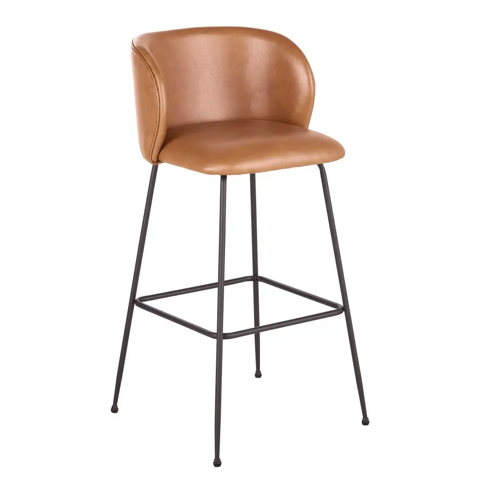 Chaise haute de bar Kate Business effet cuir camel et pieds en acier noir 