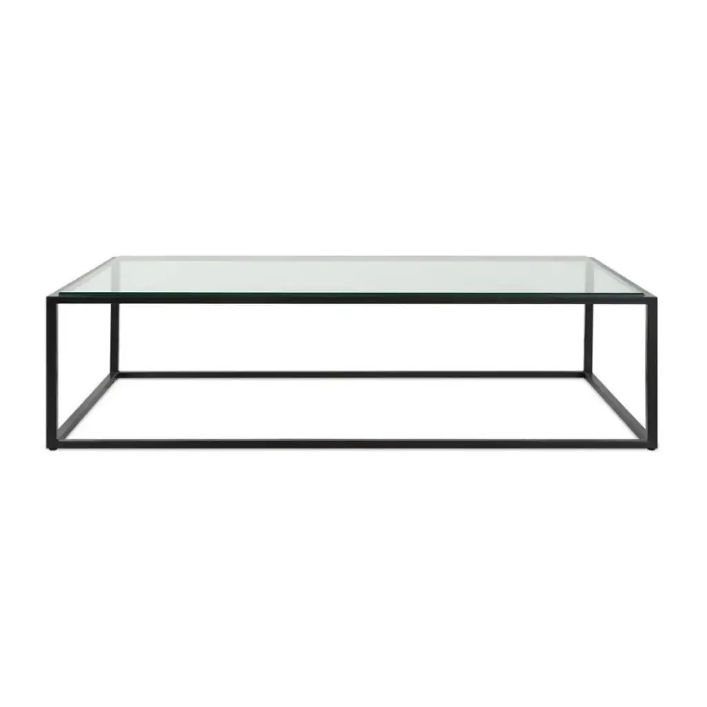 Table basse en métal noir et verre clair