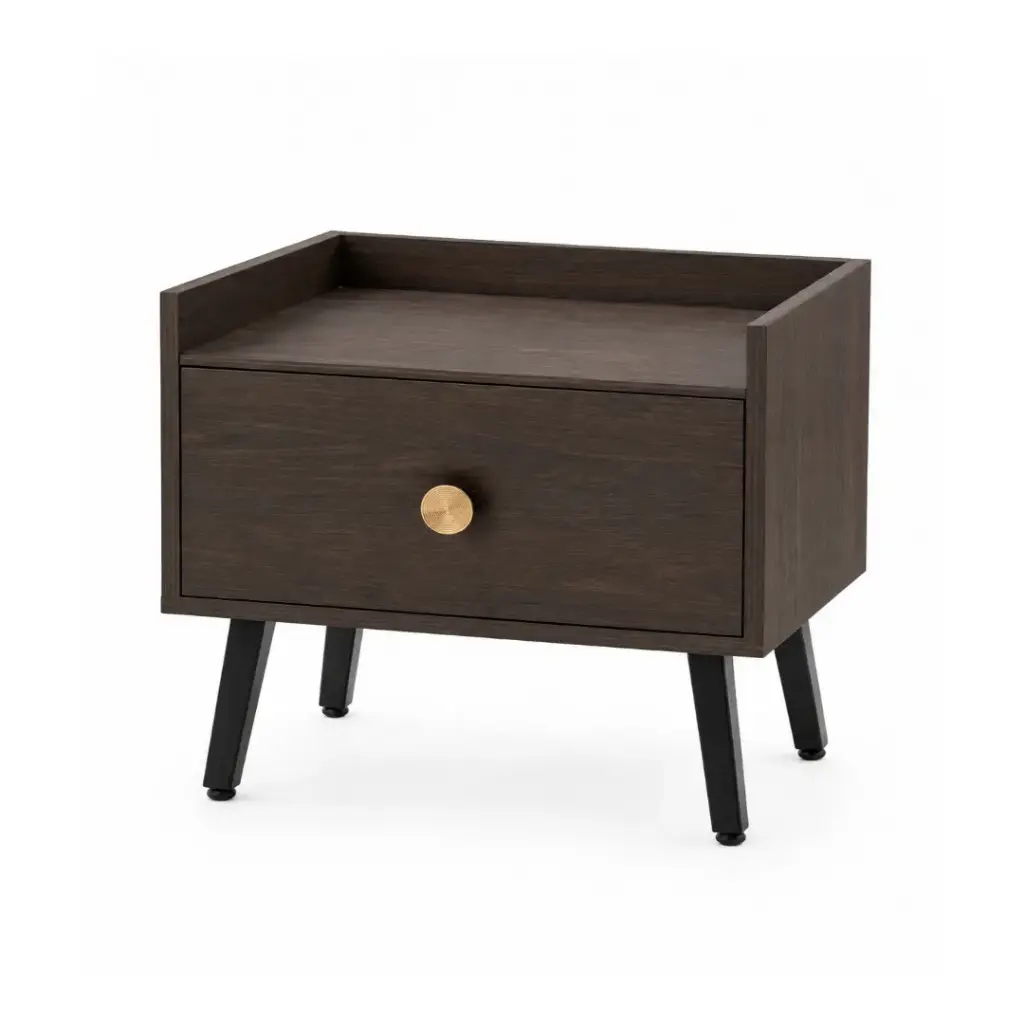 Table de chevet ARAL en bois noyer foncé, 1 tiroir fonctionnel 