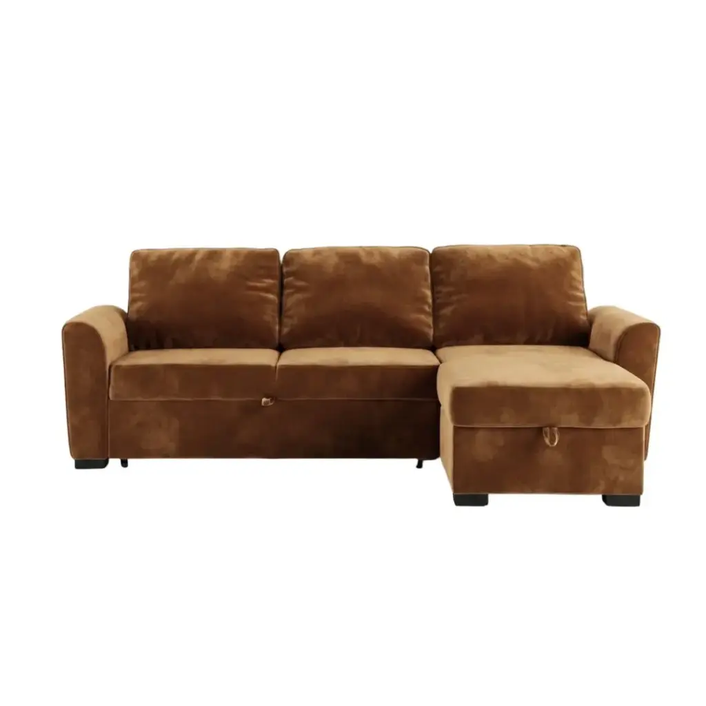 Canapé d'angle droite Montréal convertible 3/4 places en velours marron 