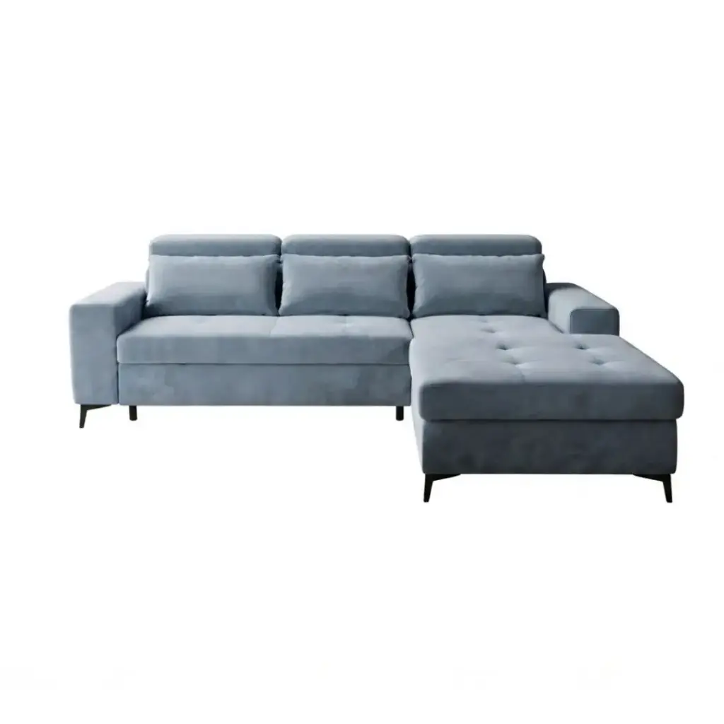 Canapé d'angle convertible Blues 5 places en velours gris pastel 