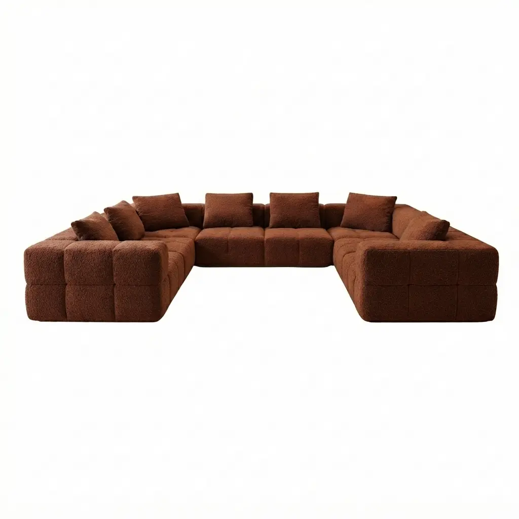 Canapé modulable Maddy 6/7 places en effet bouclette marron rouille
