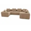 Canapé modulable Maddy 6/7 places en tissu effet bouclette marron clair