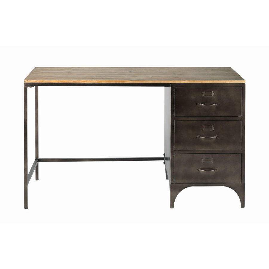 Bureau Wayne industriel 3 tiroirs en métal et sapin