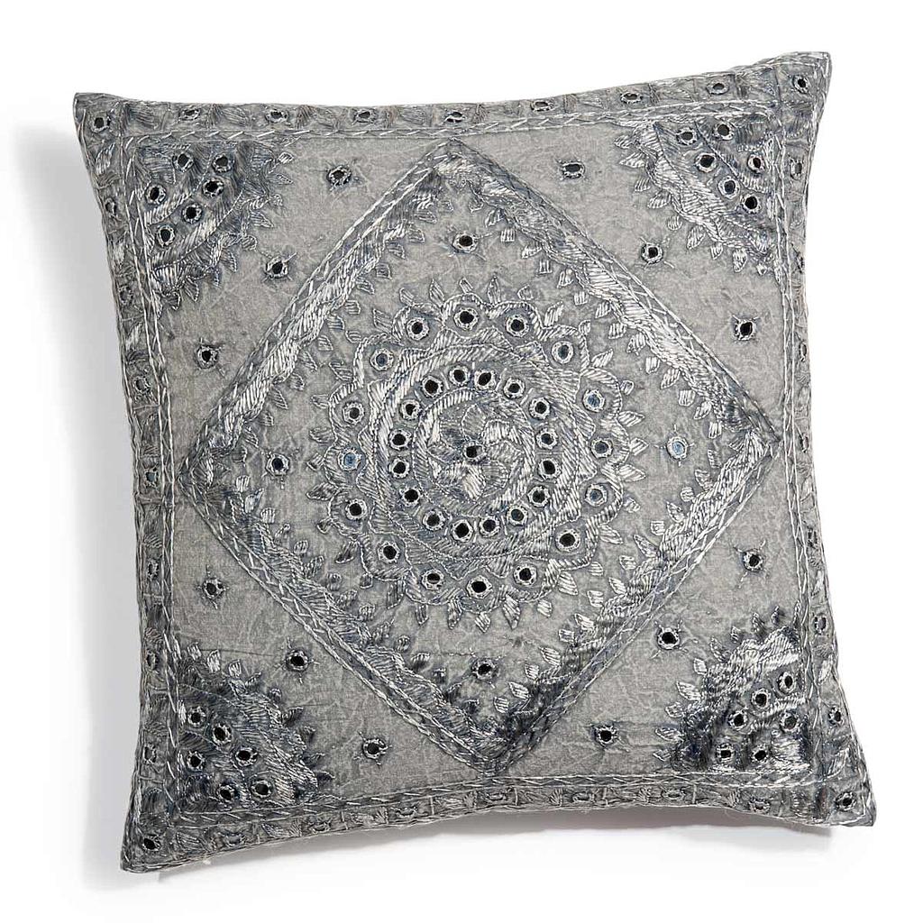 Housse de coussin Khali gris en coton lavable