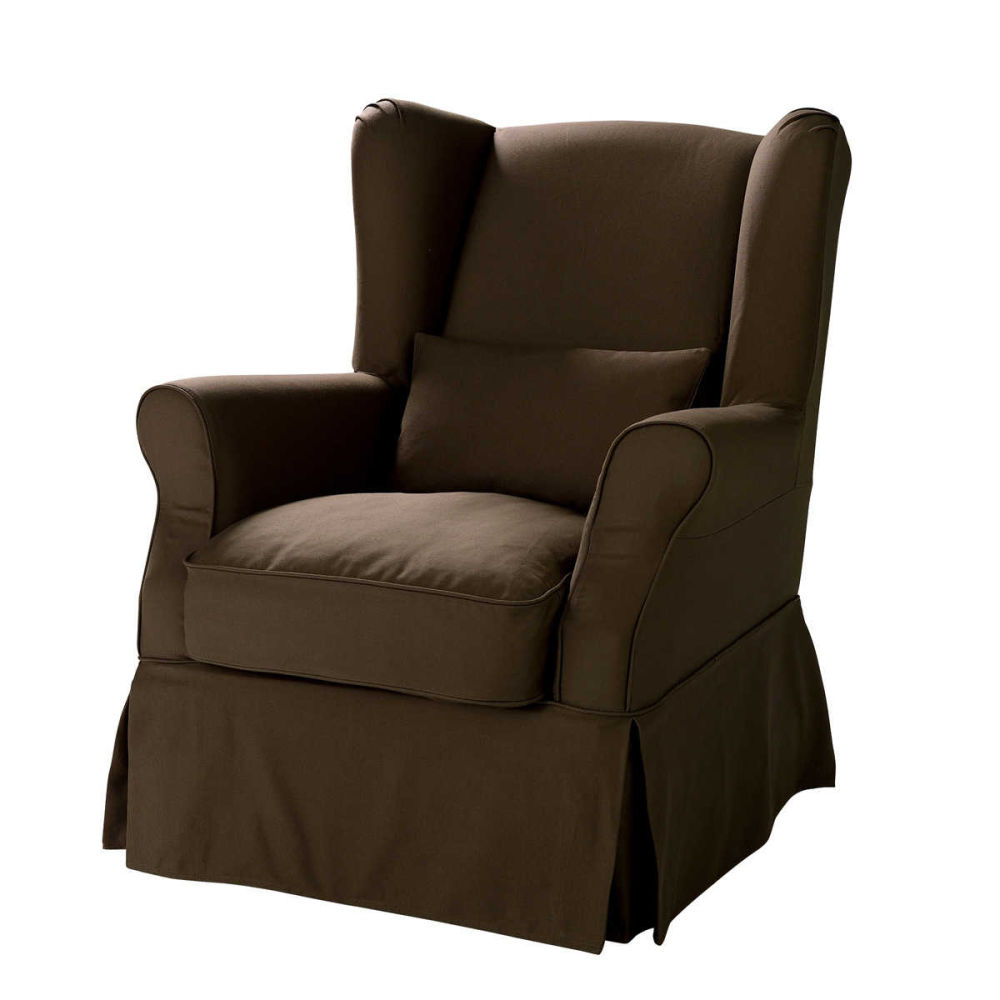 Housse fauteuil en coton marron glacé Cottage