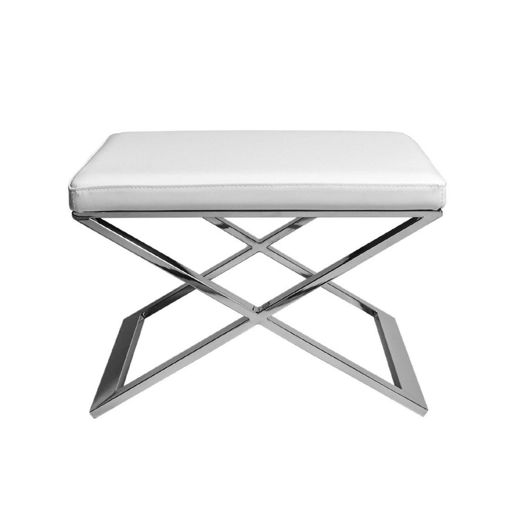 Tabouret Rosinette en acier inoxydable gris et éco-cuir blanc