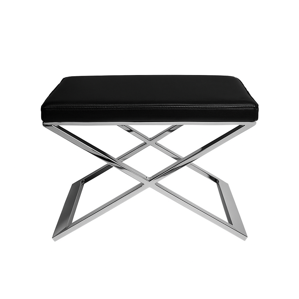 Tabouret Rosinette en acier inoxydable gris et éco-cuir noir