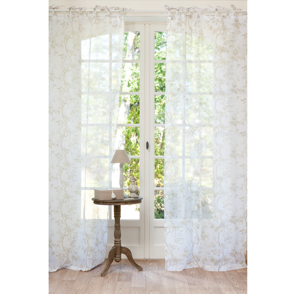 Rideau en voile & coton beige Roseraie