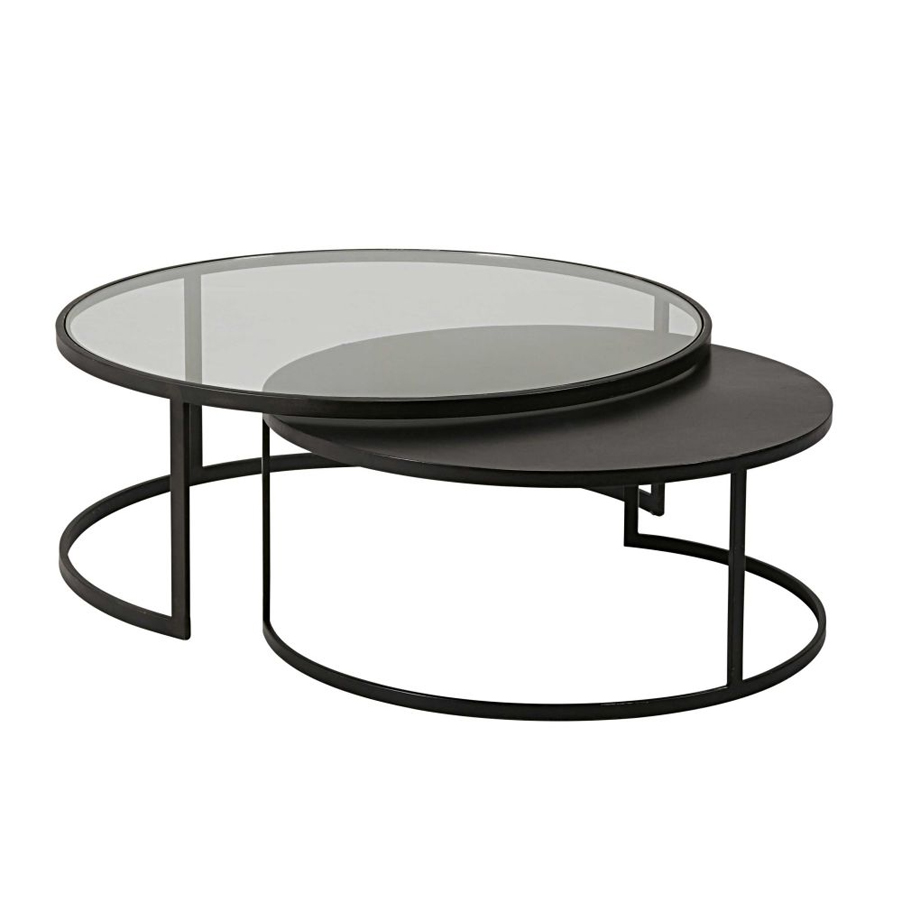 Tables gigognes Eclipse en verre trempé et métal noir