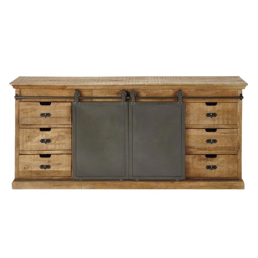 Buffet Germain 6 tiroirs et 2 portes coulissantes en manguier massif L190