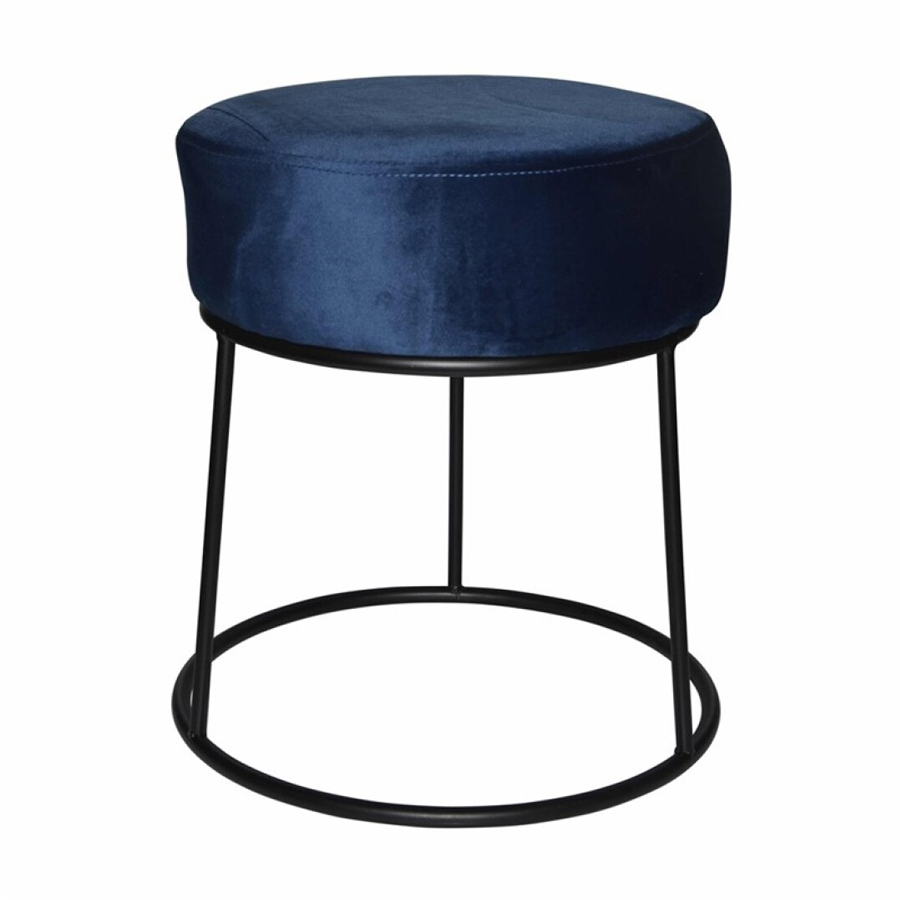 Tabouret en velours bleu pieds métal noir