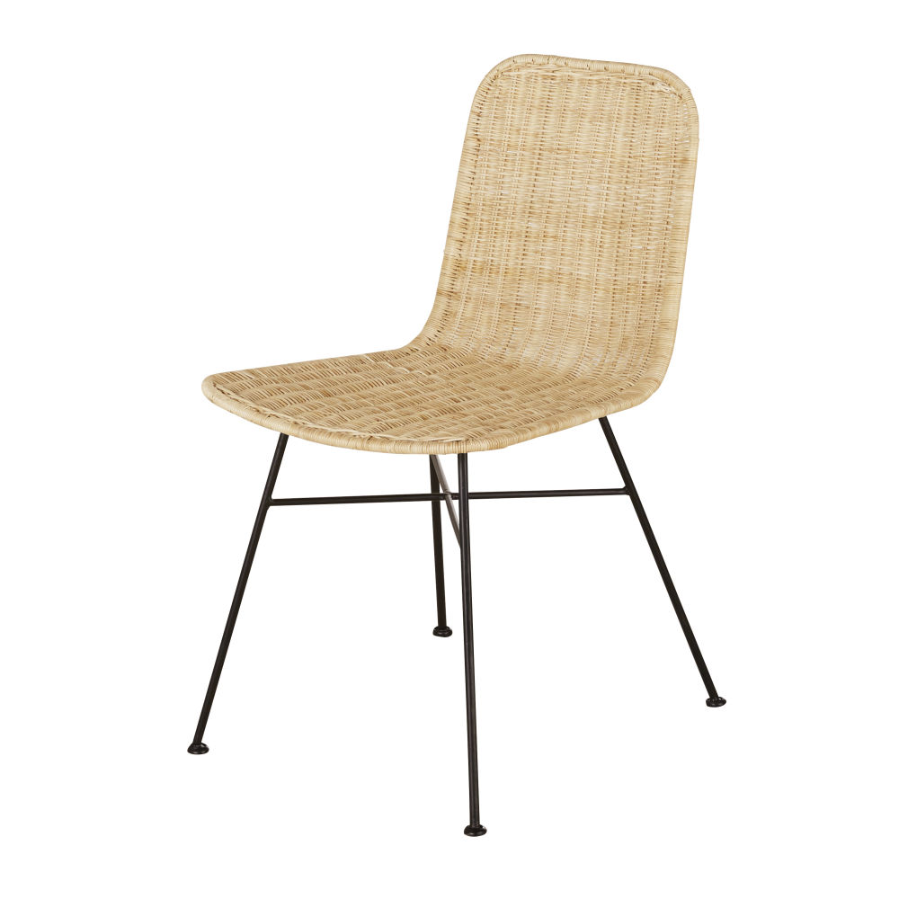 Chaise Zia en rotin et acier noir