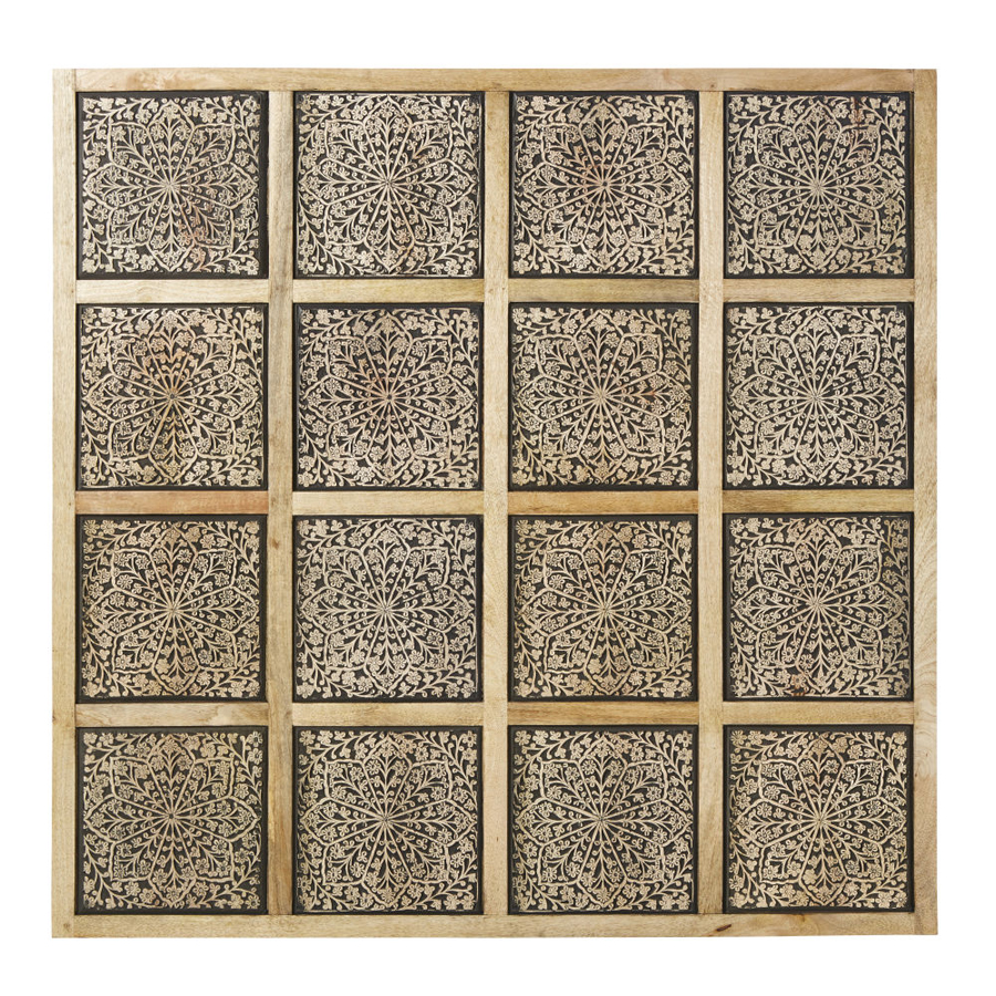 Déco murale Milenka en manguier sculpté noirci 122x122