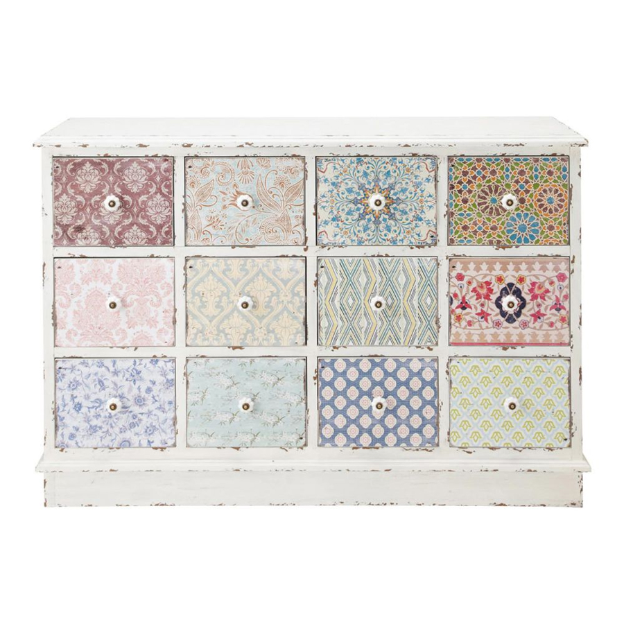 Cabinet de rangement Célestine 12 tiroirs blanc cassé