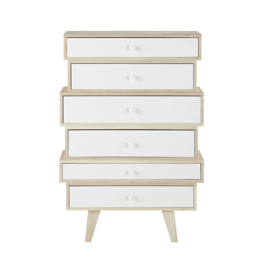 Semainier Spring style scandinave, 6 tiroirs en bois blanc