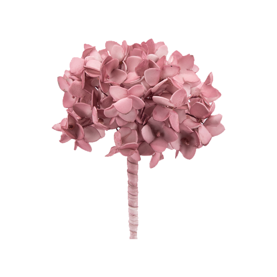 HORTENSIA - Fleur en éthylène, fer et papier rose H70