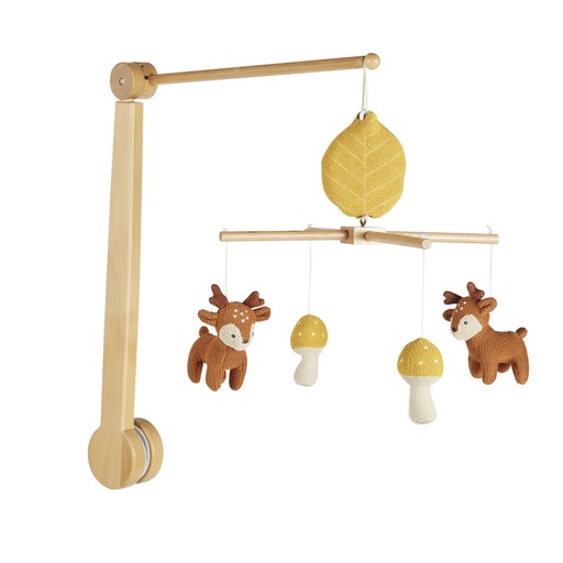 [CN921596] Mobile musical bébé Mimizan, cerf et champignons en coton tricoté