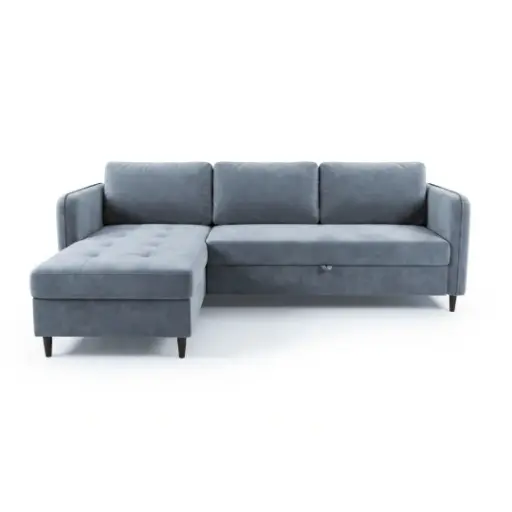 [CN221057M] Canapé d'angle convertible Olivia 4/5 places en velours gris pastel 