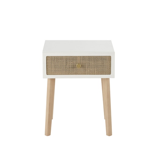 [CN820630] Table de chevet Ysee en pin et rotin tressé, 1 tiroir pratique