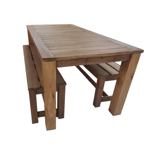 [CN013907] Table de jardin Brehat en sapin 6 personnes et 2 bancs