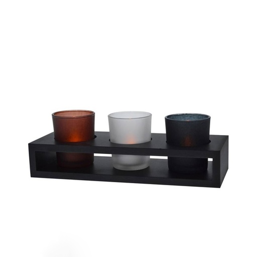 [ZON200060CV] Bougeoir design en métal noir et photophores en verre