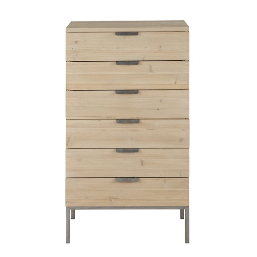 [CN720890] Semainier Lanester 6 tiroirs finition blanchie et métal gris