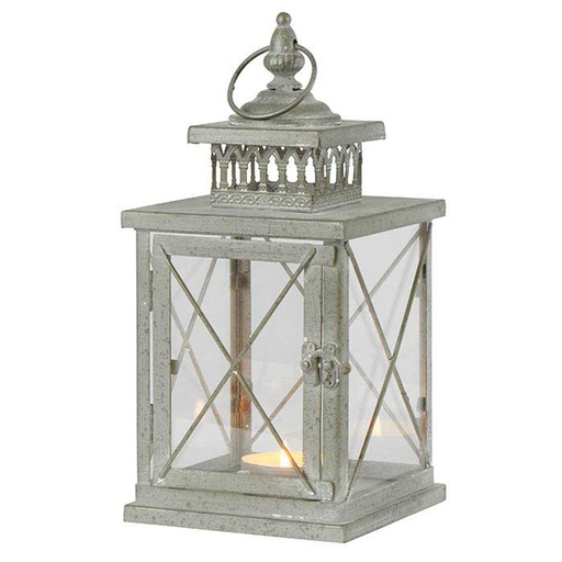[COUGY045] Lanterne métal gris, verre avec croisillon et loquet devant 15x31x15 cm