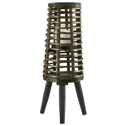 [COUHUA009] Lanterne en bois vert ajouré et noir cylindrique