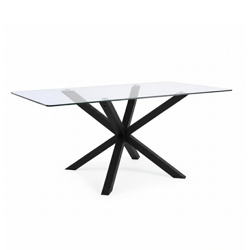 [BIZ0732187] Table à manger May en verre trempé, pieds en acier effet bois noir 160x90