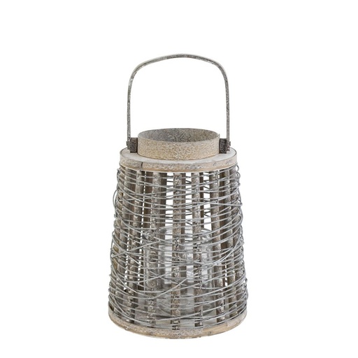 [LLV6154931] SAMOS - Lanterne en bois gris avec anse + verre Ø22,5x42 cm