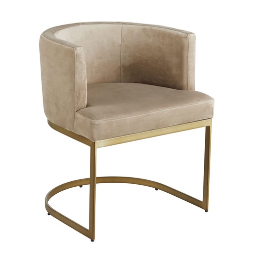 [CN119894] Fauteuil Requiem en velours taupe pieds en métal coloris laiton